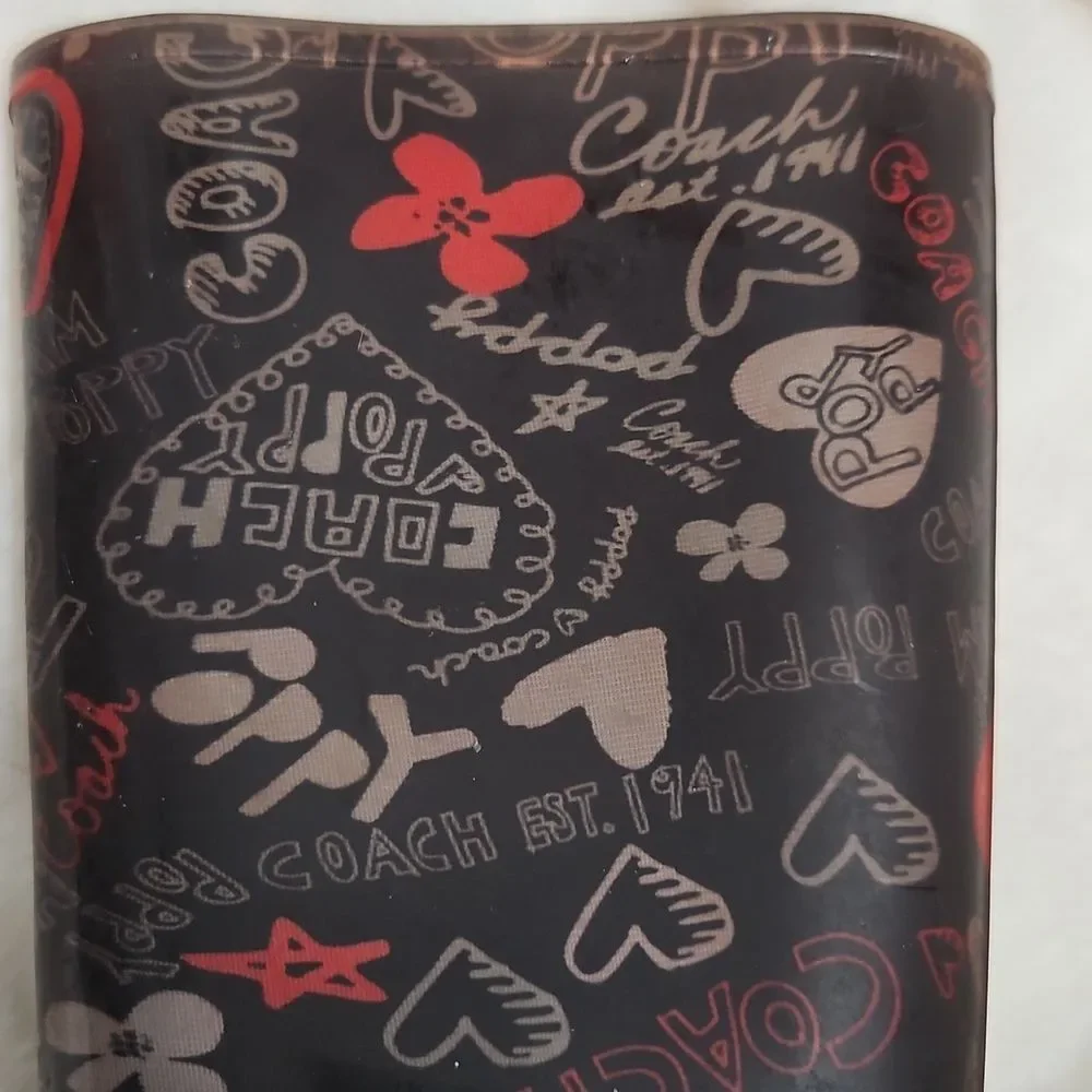 Coach Poppy Graffiti Rain Boots – Size 6 – Black/Red Logo Print